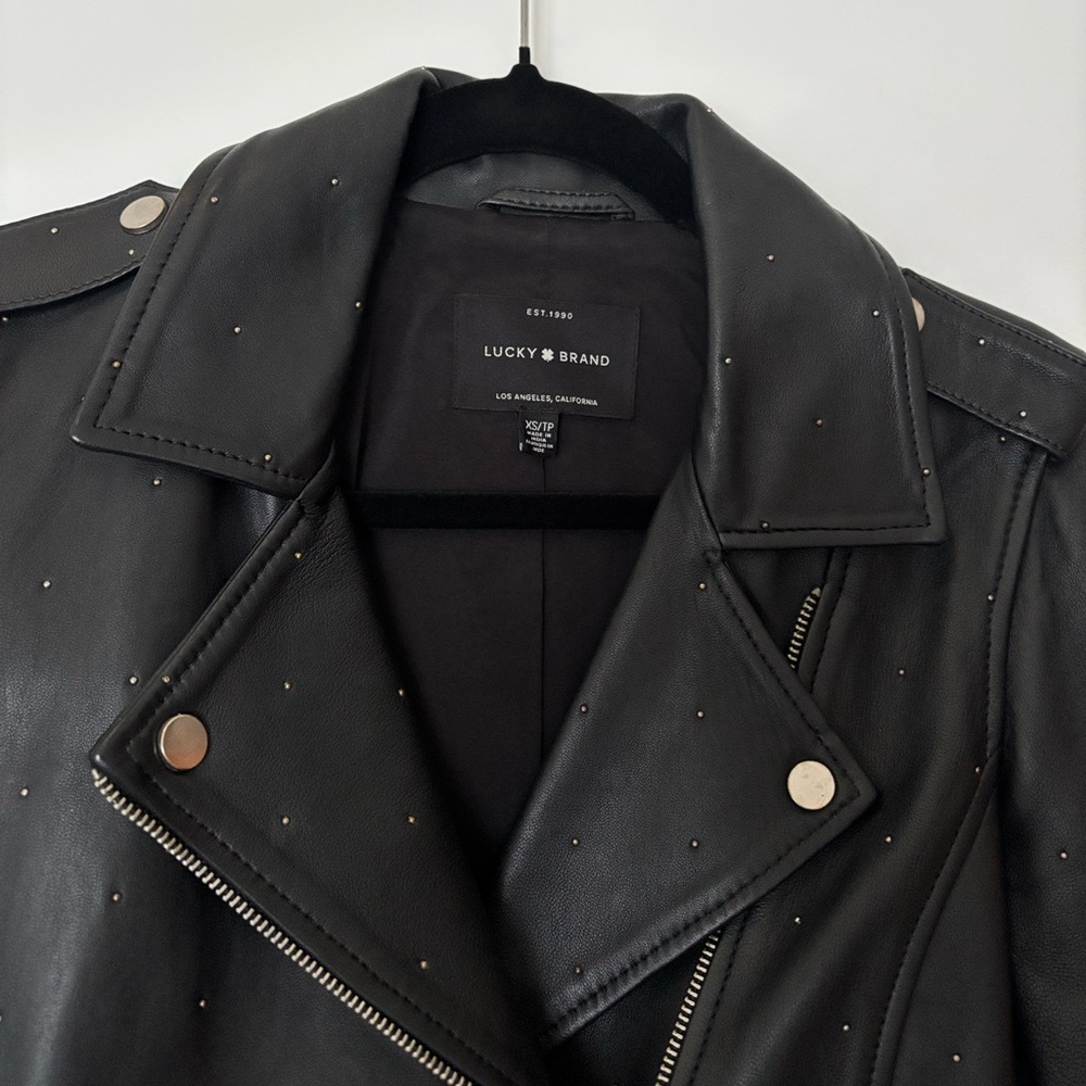 Lucky Brand Pin Dot Moto Black Leather Jacket (Price Firm) - Picture 6 of 10